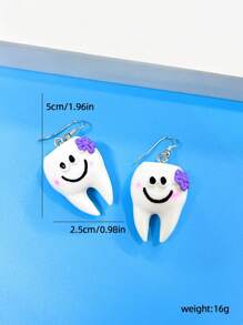 1pair Funny & Cute Cartoon Flower Shaped Earrings With Creative Smiling Face & Simulated Teeth Design, Unisex Party Streetwear Jewelry, Creative Gift For Girlfriend On Date - Multicolor - View 2