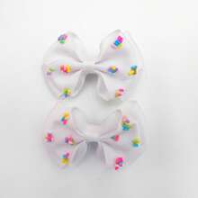 2pcs Cute Rice Grains Bow Hair Clips,  Ribbon Hair Bows Clips For Holidays Girls Kids, Ideal Choice For Gifts - White - View 5
