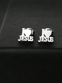 1pair Stainless Steel Heart Shaped Stud Earrings For Girls, Suitable For Daily Wear - Silver - View 1