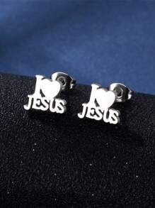 1pair Stainless Steel Heart Shaped Stud Earrings For Girls, Suitable For Daily Wear - Silver - View 2