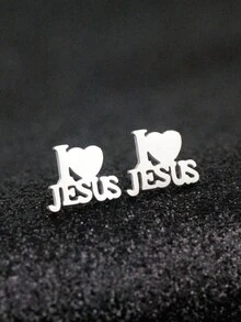 1pair Stainless Steel Heart Shaped Stud Earrings For Girls, Suitable For Daily Wear - Silver - View 4