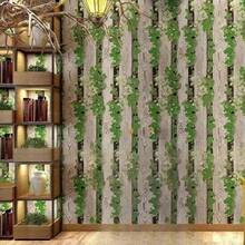 1卷英國綠葉條紋自粘壁紙,適用於電視背景、房間和咖啡店牆面,操作簡單,防污防水 - 綠色 - 查看 4