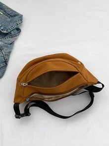 1個時尚純色pu腰包,時尚百搭,適合上下班、旅行、約會等,可作為肩背包或斜挎包 - 棕色 - 查看 8