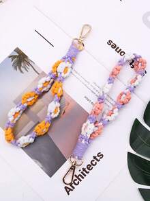 網紅最新驚喜！新鮮手工編織雛菊鑰匙圈手機鑰匙掛件 - 紫色 - 查看 7