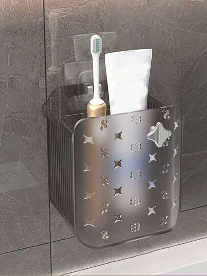 1pc Toothpaste And Toothbrush Storage Box Perforation-Free Wall Hanging Bathroom Cleanser Towel Multifunctional Storage Shelf Toiletries Counter Organizing Storage Bucket