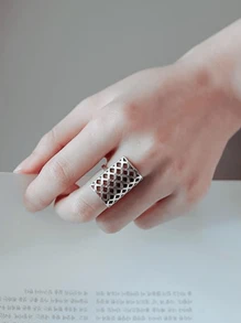 Bow Decor Cuff Ring - Antique Silver - View 12