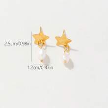 1 對金/銀星巴洛克珍珠吊墜耳環年會聖誕節婚禮派對高級珠寶耳環不銹鋼 - 金黃色 - 查看 5
