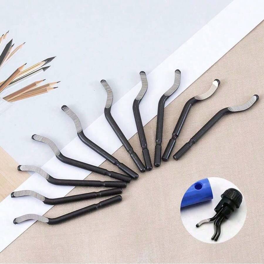 10入組手動編織呢邊修剪刀片，木質和塑料斜角工具，只適用於非動力修剪刀片更換，不包含修剪機，僅出售刀片 - 黑色 - 查看 1