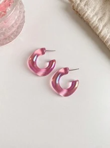 1對簡約幾何和休閒風格的中空u型耳環,適合女性日常穿戴 - 綠色 - 查看 2