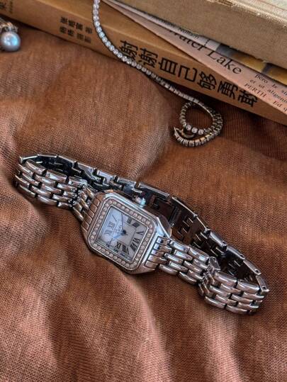 1pc New Arrivals Square Dial Ladies Waterproof Watch, Elegant Simple Style With Roman Numerals And Decoration, Suitable For Daily Life And Parties