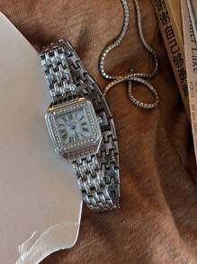 1pc New Arrivals Square Dial Ladies Waterproof Watch, Elegant Simple Style With Roman Numerals And Decoration, Suitable For Daily Life And Parties - Silver - View 2