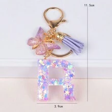 Breloc cu literă inițială Boho, drăguț fulg de zăpadă, paiete de dragoste, alfabet, breloc, fluture, pandantiv, inel, poșetă, rucsac, charm, husă pentru căști, accesorii, femei, fete, cadou pentru cupluri de Ziua Îndrăgostiților. Accesorii auto pentru geantă, charm, rucsac pentru școală, Goth Y2K.