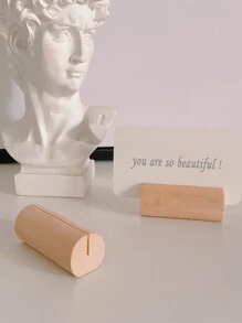 1pc/3pcs/5pcs/Set Wooden Block Business Card Holder, Wooden Decorative Card Stand, Memo Clip, Photo Clip, Small Decorative Ornament, Easy To Carry, Lightweight. - Apricot - View 1