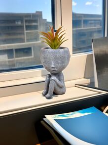 1pc Creative Nordic Style Girl Doll Shaped Flower Pot For Succulent Plants, Modern Personalized Home Decoration Ornament - Grey - View 1