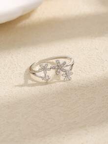 1 件 S925 纯银戒指，镶嵌方晶锆石，个性化可调节开口设计，适合女性日常佩戴 - 銀色 - 查看 6