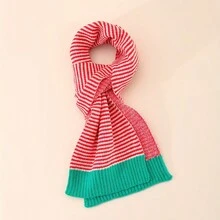 1 Piece Of Children's Scarf Windproof And Warm In Autumn And Winter Casual Knitted Striped Scarf Suitable For Girls - Red - View 2