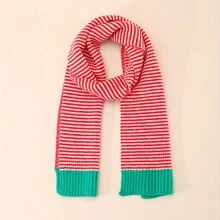 1 Piece Of Children's Scarf Windproof And Warm In Autumn And Winter Casual Knitted Striped Scarf Suitable For Girls - Red - View 1