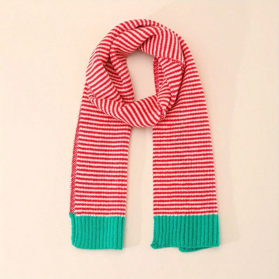 1 Piece Of Children's Scarf Windproof And Warm In Autumn And Winter Casual Knitted Striped Scarf Suitable For Girls - Red - View 1