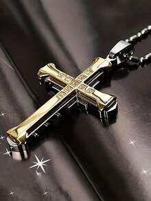 1條歐美風格的嘻哈暗黑頸鍊,男士十字鈦鋼鍊,時尚個性化學生嘻哈飾品生日禮物 - 黑色 - 查看 3