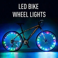 1包自行車輪燈升級版車胎led自行車輪燈自行車燈多彩,自行車山地車輪串燈自行車輻射輪燈自行車配件 - 彩色 - 查看 1