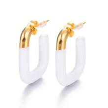 1对女士个性化法式极简主义高端不锈钢水滴耳环，C形竹节多巴胺U形彩色耳环，质感奢华，适合节日或日常佩戴 - style 1 - 查看 12