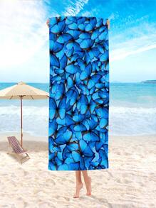 1pc Blue Butterfly Beach Towel, Ultra-Fine Fiber Outdoor Beach Towel With High Water Absorption Rate, Travel & Outdoor Supplies - Multicolor - View 1