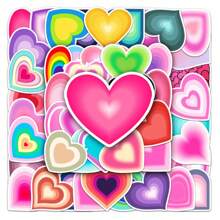 50入組/套防水漸層心形塗鴉貼紙,適用於行李箱、水瓶、機車、筆記型電腦、安全帽、桌子、滑板等 - 彩色 - 查看 1