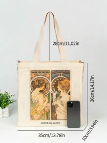 Sac fourre-tout en canevas d"art peinture à l"huile d"Alphonse Maria Mucha Primrose et Feather Mona Lisa pour femmes et filles, réutilisable et écologique, pliable avec grande capacité pour les courses et les loisirs - Orange - Voir 9
