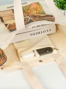 Sac fourre-tout en canevas d"art peinture à l"huile d"Alphonse Maria Mucha Primrose et Feather Mona Lisa pour femmes et filles, réutilisable et écologique, pliable avec grande capacité pour les courses et les loisirs - Orange - Voir 8