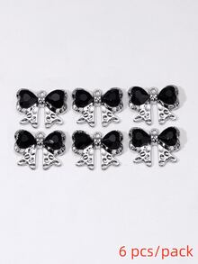 6入組哥特風格合金吊墜,鑲有水晶、蝴蝶結、心形和櫻桃圖案,適用於diy耳環,項鍊和吊墜配件 - 黑色 - 查看 11