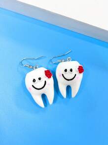 1pair Funny & Cute Cartoon Flower Shaped Earrings With Creative Smiling Face & Simulated Teeth Design, Unisex Party Streetwear Jewelry, Creative Gift For Girlfriend On Date - Multicolor - View 14