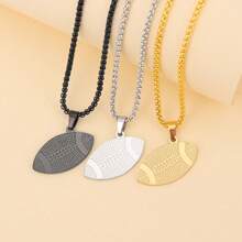 1pc Original Design Sporty Rugby Ball Pendant Necklace For Men Street Style, Titanium Steel, Style - Gold - View 2