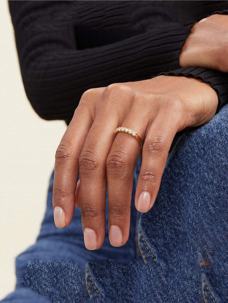 phòng thí nghiệm -tạo ra Moissanite Trang trí Màu bạc Ban nhạc đám cưới Hôn ước Trang sức cô dâu - Vàng - Xem 1