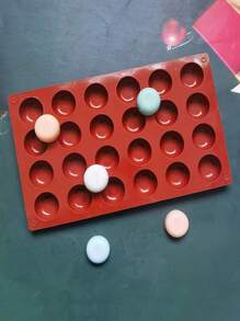 1pc 24-Cavity Small Cake & Chocolate & Soap & Jelly & Steamed Bread Mold With Circular Shapes, Silicon Baking Tool - Red - View 1