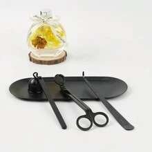 1套4入組不銹鋼溶劑器剪切器滅燭器蠟燭修剪器,磨砂黑金銀玫瑰金刻字燭照護套裝,適用於芳香療法蠟燭和家居裝飾 - 黑色 - 查看 4