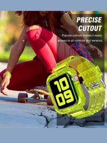 Dây đeo thể thao trong suốt 2 trong 1 kèm ốp bảo vệ, tương thích với Apple Watch 38/40/41/42/44/45/46/49mm, dây đeo thể thao bảo vệ thay thế bằng chất liệu Jelly, tương thích với 11/10/9/8/7/6/5/4/3/2/1/SE Ultra dành cho nữ và nam. Không bao gồm màn hình. - Màu vàng - Xem 4