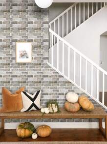 COMMOMY 1/10入組3d磁磚貼紙,自粘灰棕色仿磚牆面裝飾板,廚房磁磚背景牆,浴室牆貼,具有防水和抗霉功能,30cm × 30cm｜11.8英寸 × 11.8英寸,農家風格牆面裝飾