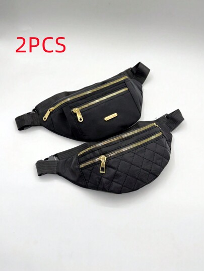 2pcs Women's Waterproof Waist Bag, Shoulder & Crossbody