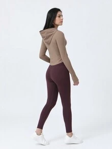 Sodalemon 女士保暖内衬卫衣，带拇指孔，前拉链，修身瑜伽和运动卫衣 - 摩卡棕 - 查看 6