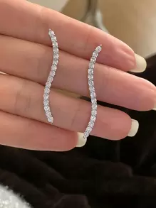 Bông tai dài cong hình khối Zirconia bằng bạc 925, thiết kế mới với phong cách độc đáo cho kỳ nghỉ lễ năm 2023 - Bạc - Xem 2