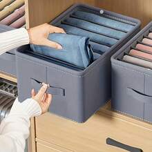 organizador de ropa para clóset con rejilla más grande, caja de almacenamiento de armario lavable, organizadores de cajones de cambiador para camisetas, pantalones, jeans, suéter, chamarra, gris - Gris - Ver 3