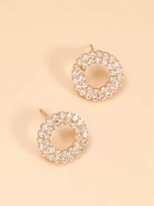 1 Par De Aretes Elegantes De Moda Con Diamantes De Imitación En Forma De Círculo Geométrico Para Mujeres Y Niñas, Uso Diario, Casual, Regalo De Cumpleaños - Amarillo Oro - Ver 2