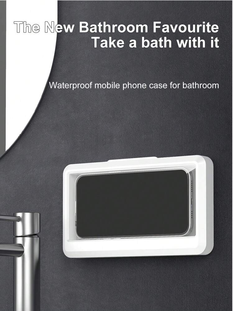 علبة حامل للهاتف مقاوم للماء وقابل للتدوير 360 درجة ، كفر للهاتف للاستحمام ، غطاء بحساسية عالية مضاد للضباب لتثبيته على جدار الحمام أو على المرآة أو جوار الحوض ، علبة هاتف مقاومة للماء للاستخدام في الحمام والمطبخ - أبيض - مشاهدة 6