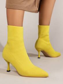 中筒女式短靴,大尺碼高跟靴,袜子鞋款 - 黃色 - 查看 4