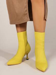 中筒女式短靴,大尺碼高跟靴,袜子鞋款 - 黃色 - 查看 3