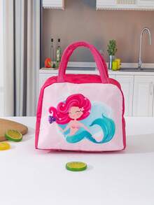 1入組卡通人魚圖案鋁箔加厚便攜購物袋適合男女孩子,適用於戶外使用 - 紅色 - 查看 3