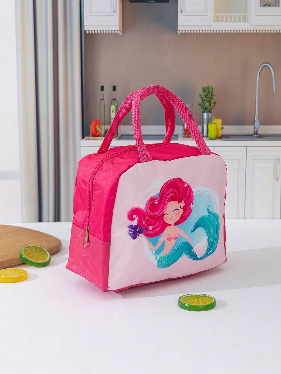 1入組卡通人魚圖案鋁箔加厚便攜購物袋適合男女孩子,適用於戶外使用 - 紅色 - 查看 1