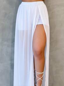 SAIA DE TULE BRANCA COM FENDA E SHORTS ANO NOVO PRAIANA CINTURA ALTA réveillon - Transparente - Visão 1