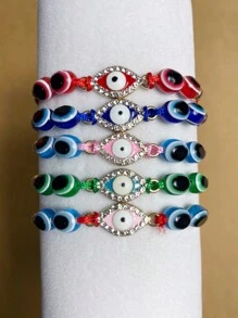 1條波西米亞風格的手工珠寶手鍊,設有邪惡的眼睛圖案和幸運符號,適合男女佩戴,可調節長度,適合日常穿著 - 邪惡之眼幸運手鐲 - 查看 8