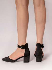 Women Heel Closed Toe Chunky High Heel Ankle Strap Wedding Party Comfortable Prom Pumps Shoes - Black - View 5